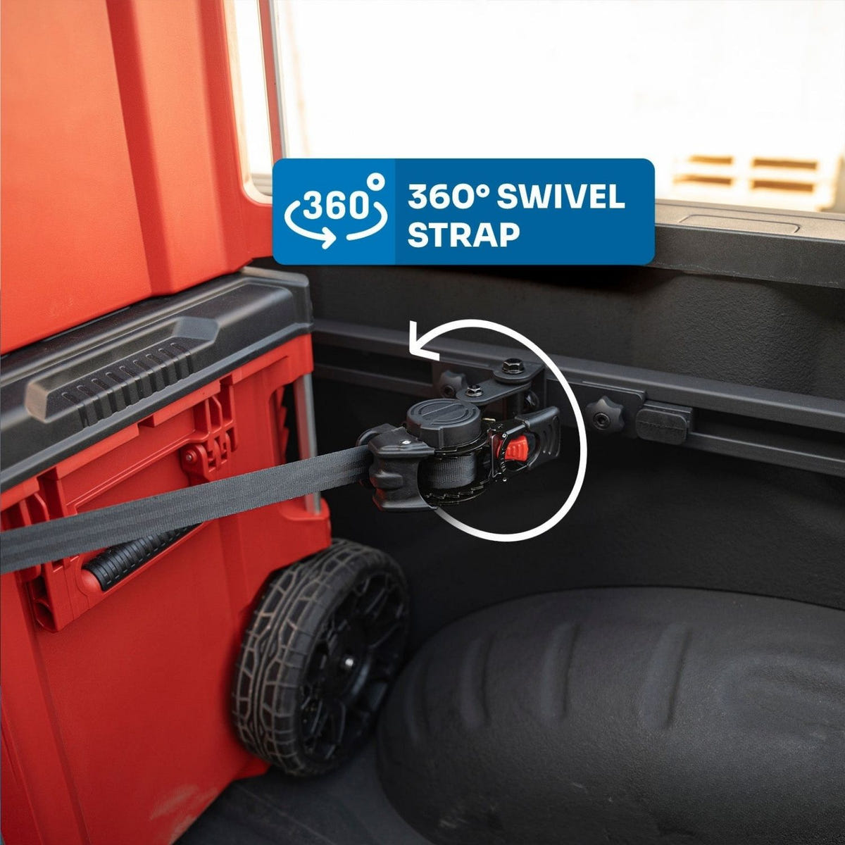 Integral Truck cargo strap system with rust-resistant hardware and keeper end fitting