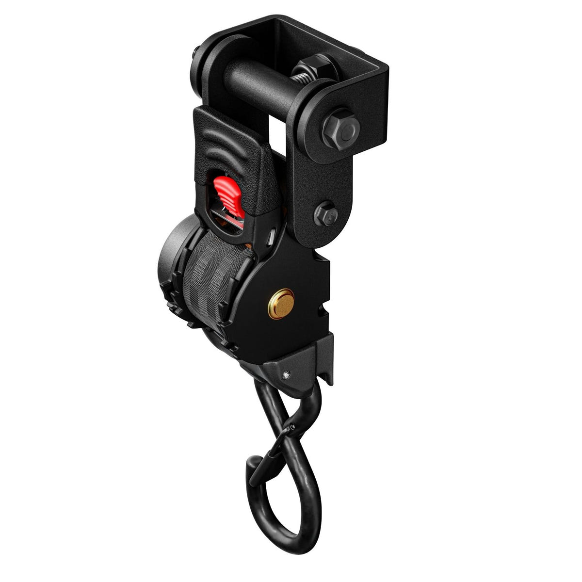 Integral Truck retractable cargo strap with CNC aluminum swivel joint and rust-resistant hardware