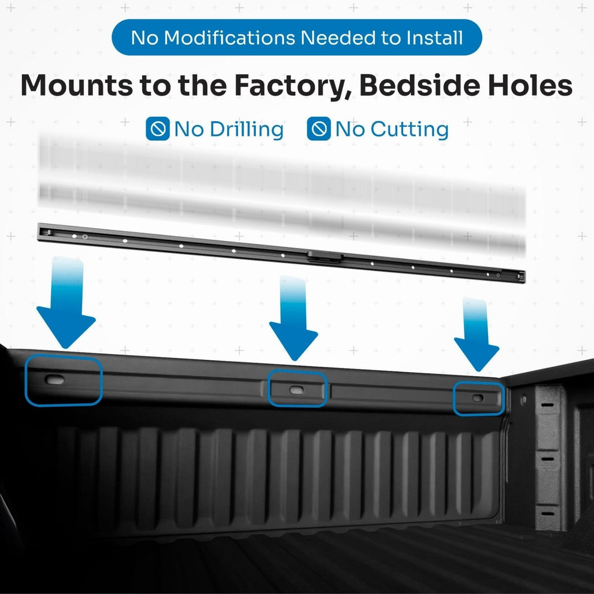 Black powder-coated Integral Truck Bulkhead Rail with included Slide-N-Lock tie-down cleat
