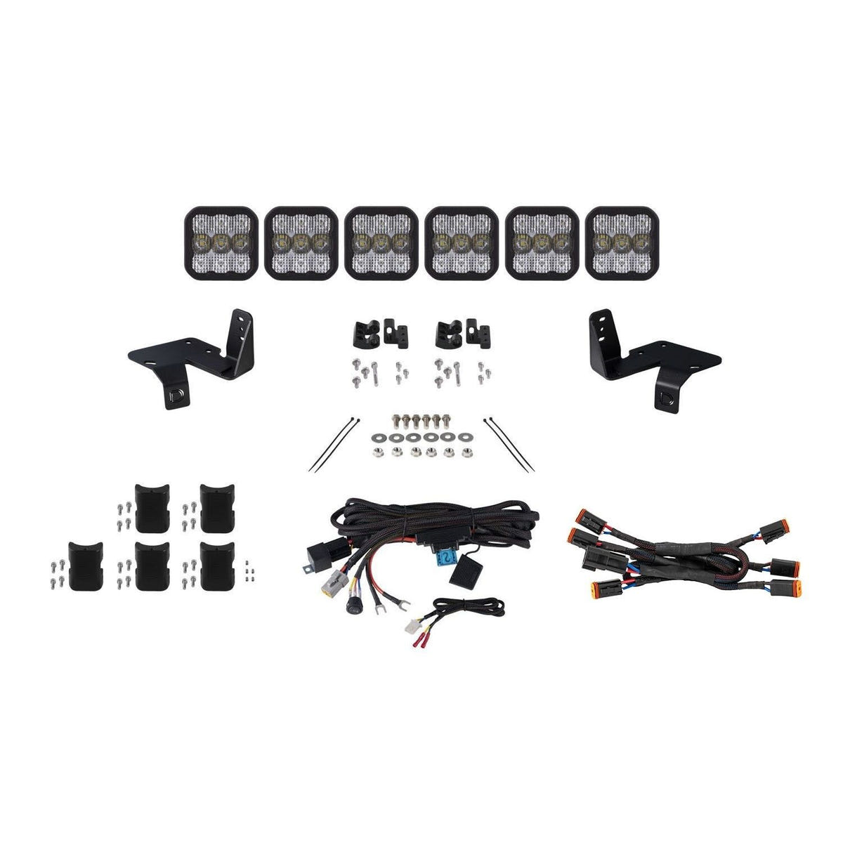 SS5 LED pod grille light kit installed on Ford F-250