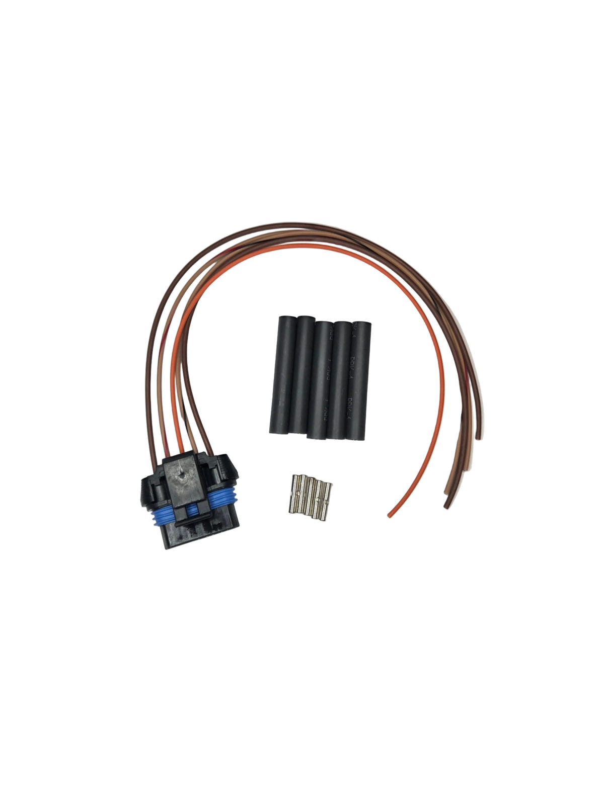 Wiring harness kit with connectors and cables on a white background