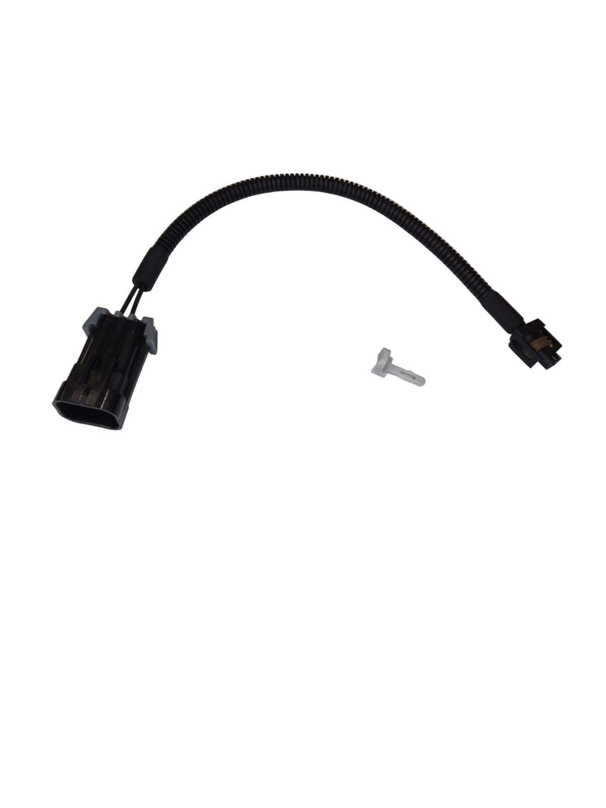 Black automotive connector with a cable on a white background