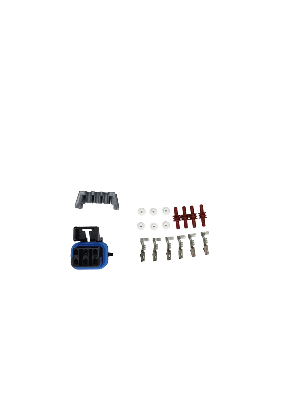 Collection of small mechanical parts on a white background