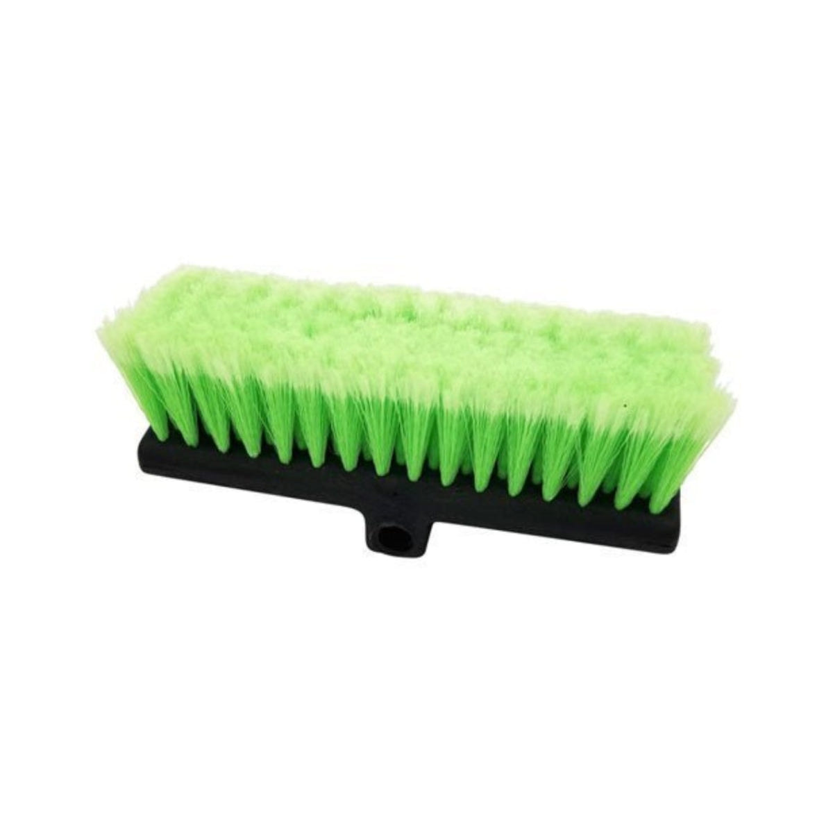 Green brush with black handle on a white background