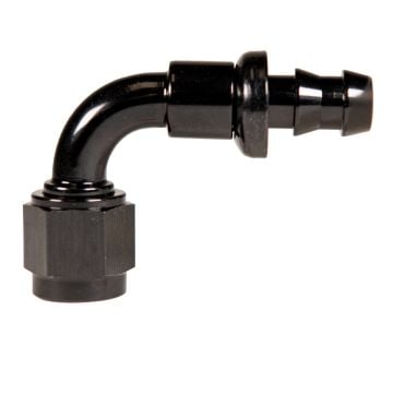 Fleece Performance -10AN 90 Degree to Hose Barb Black Anodized Fitting