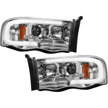 RECON Clear/Chrome Projector Headlights with OLED Halos 02-05 Dodge Ram