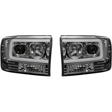 RECON Clear/Chrome Projector Headlights with OLED Halos 99-04 Ford Superduty