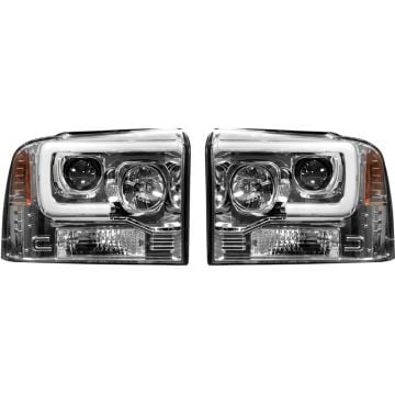 RECON Clear/Chrome Projector Headlights with OLED Halos 05-07 Ford SuperDuty