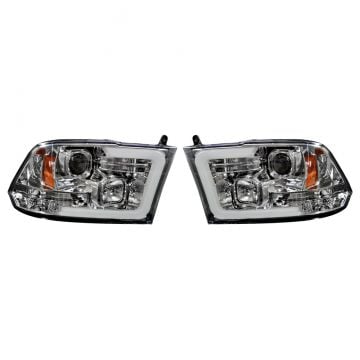 RECON Clear/Chrome Projector Headlights with OLED Halos 10-18 Dodge Ram