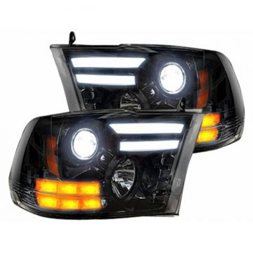 RECON 264276BKC Smoked Projector Headlights with OLED DRL and Amber LED Turn Signals 14-18 Ram