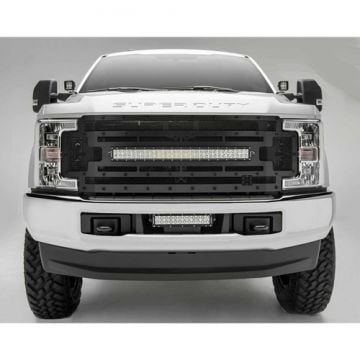 T-Rex Torch Series Black Grille w/ Black Studs & 30" Curved LED Light 17-19 6.7L Ford Powerstroke
